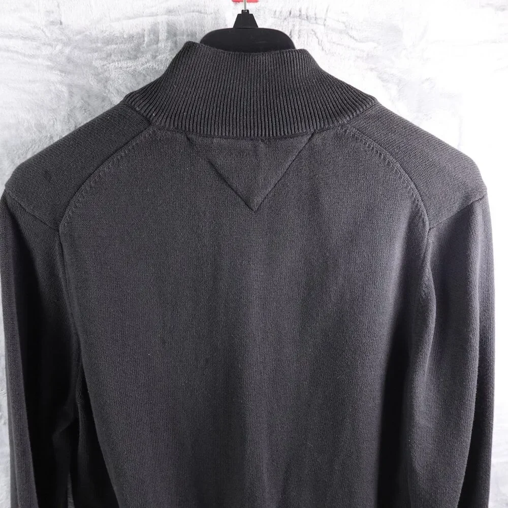 Tommy Hilfiger Sweater Mens XL Black 1/4 Zip Mock Neck Pullover Logo Knit Casual
